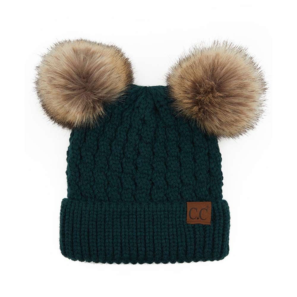 Women's Double Pom Cable Knit Beanie