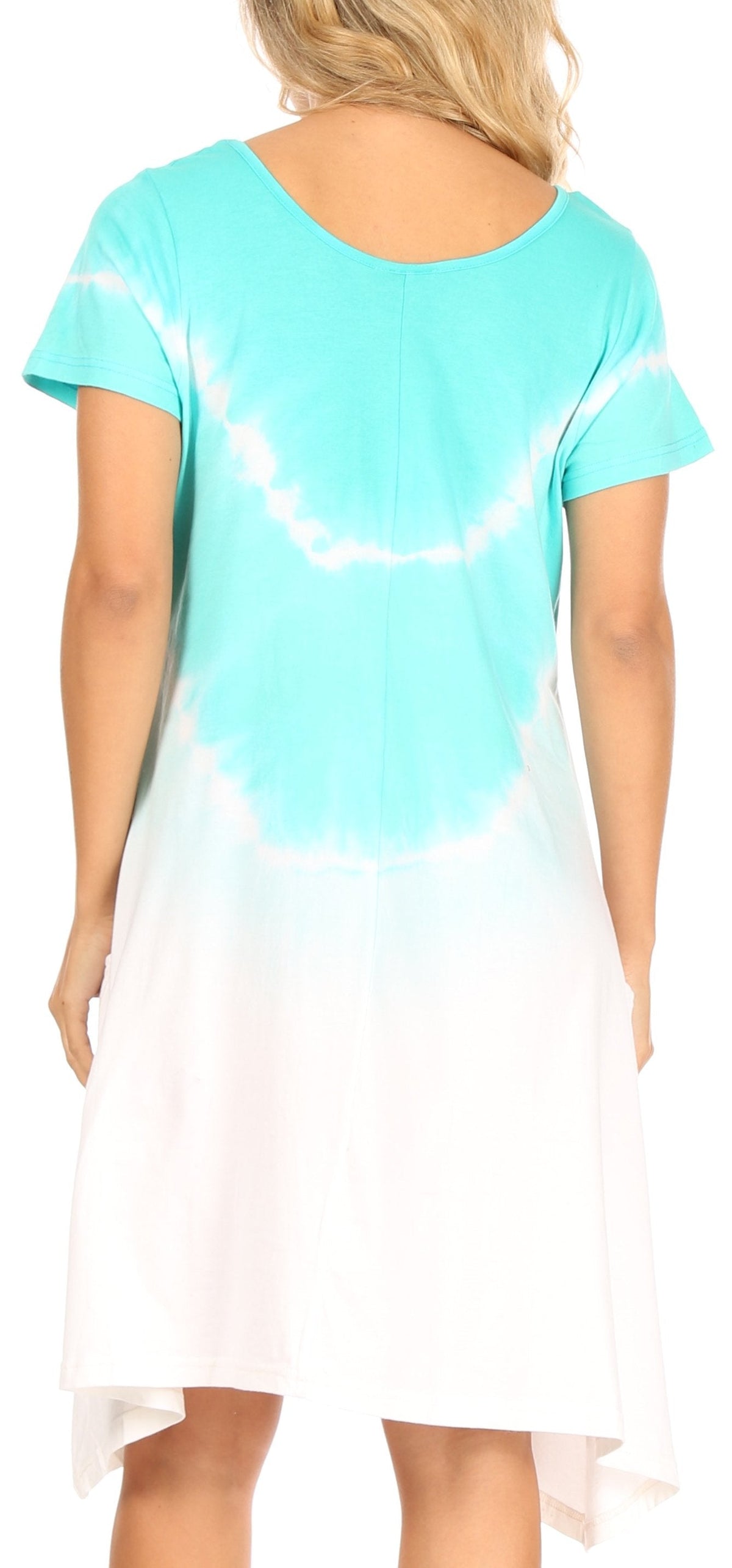 Women's Casual Tie-Dye Midi Boho Loose Short Sleeve Knit Dress with Pockets