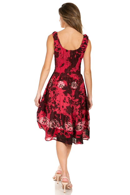 Women's Off-Shoulder Smocked Ruffle Midi Dress – Tie Dye & Embroidery