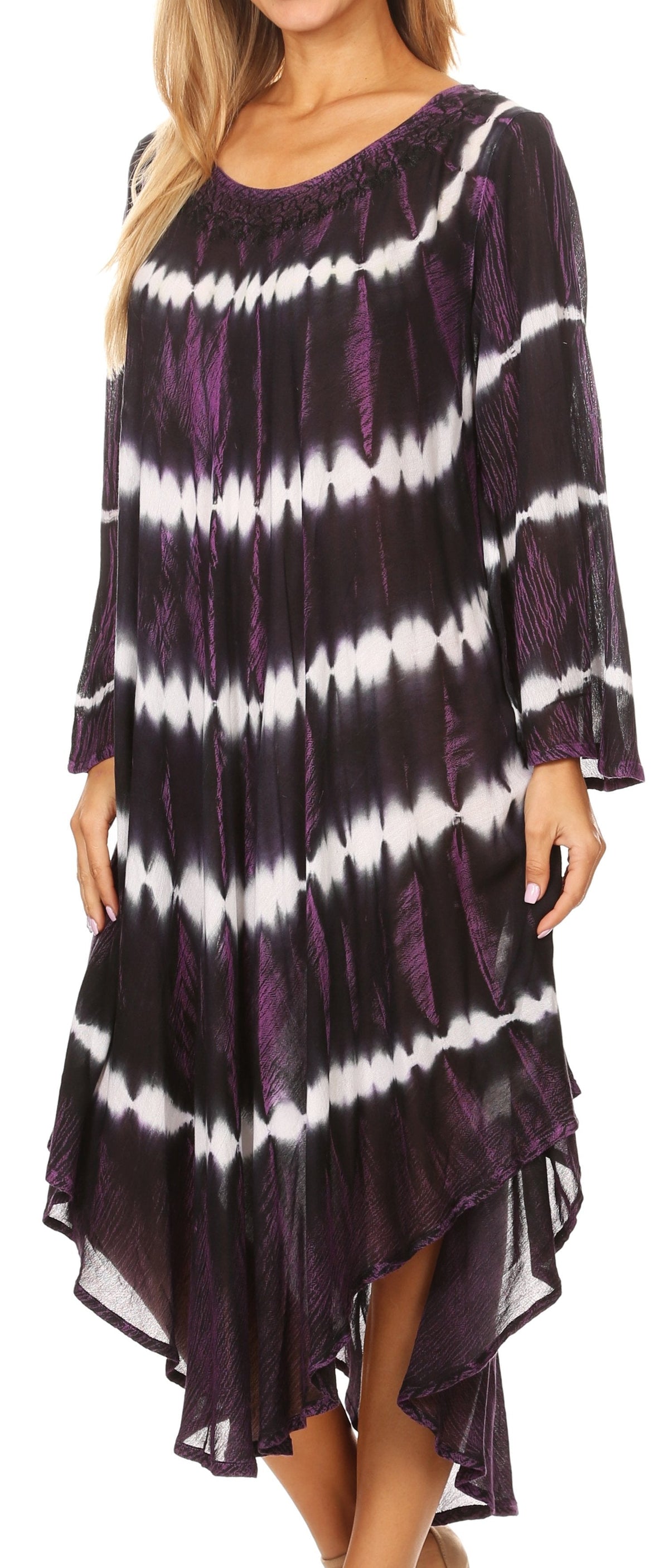 Long-Sleeve Swing Midi Dress & Caftan Cover-Up