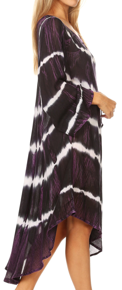 Long-Sleeve Swing Midi Dress & Caftan Cover-Up