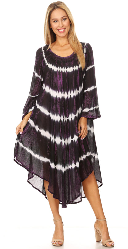 Long-Sleeve Swing Midi Dress & Caftan Cover-Up