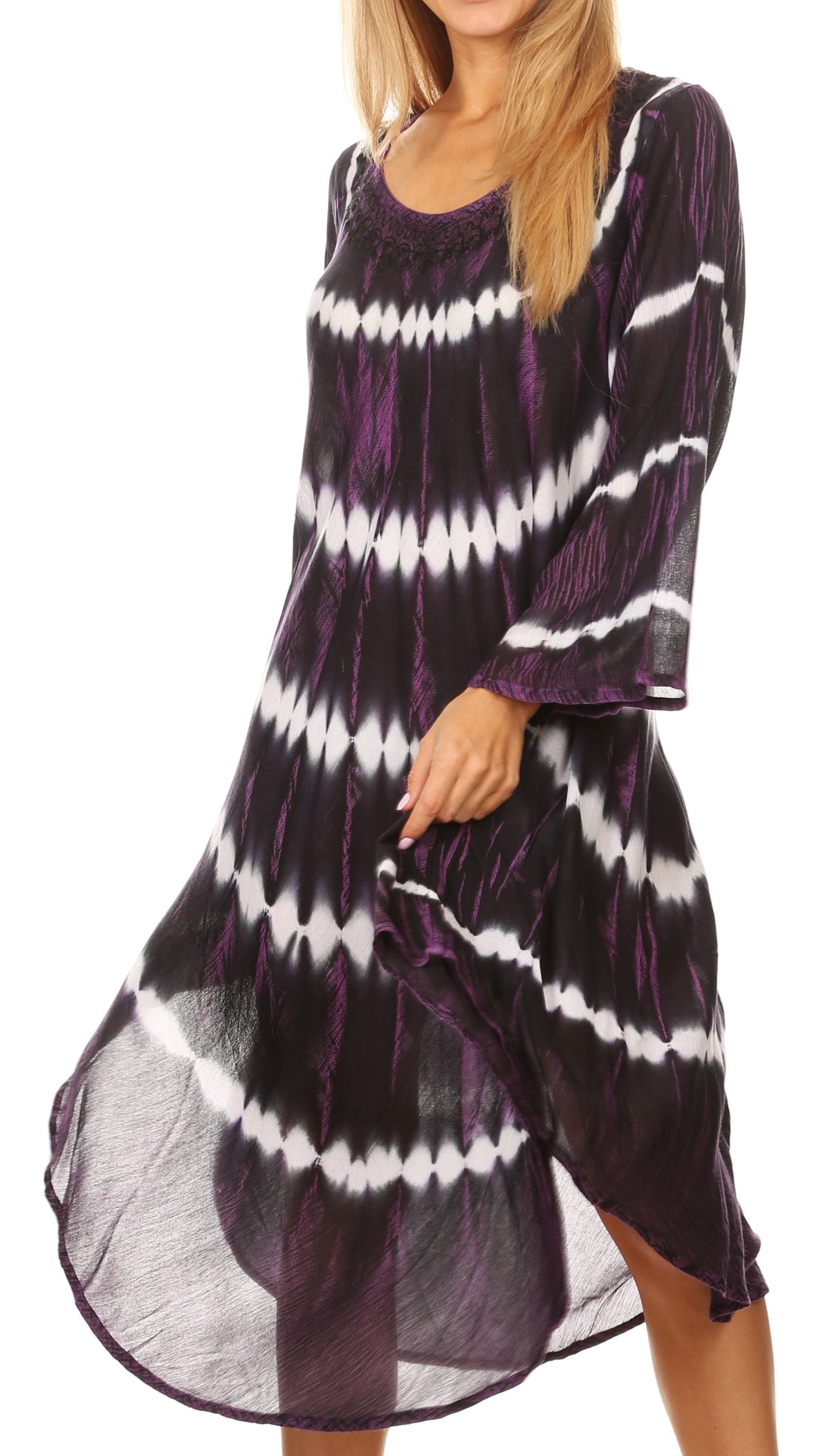 Long-Sleeve Swing Midi Dress & Caftan Cover-Up