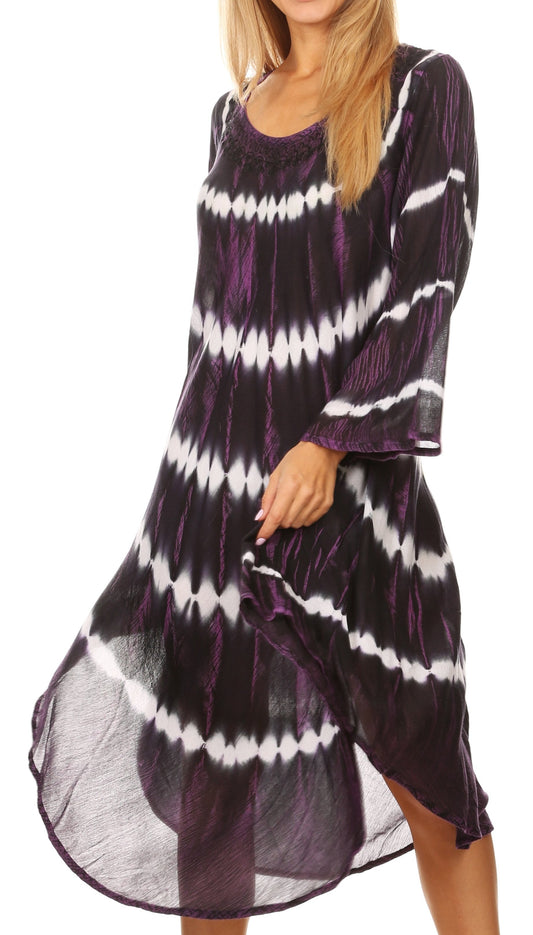 Long-Sleeve Swing Midi Dress & Caftan Cover-Up
