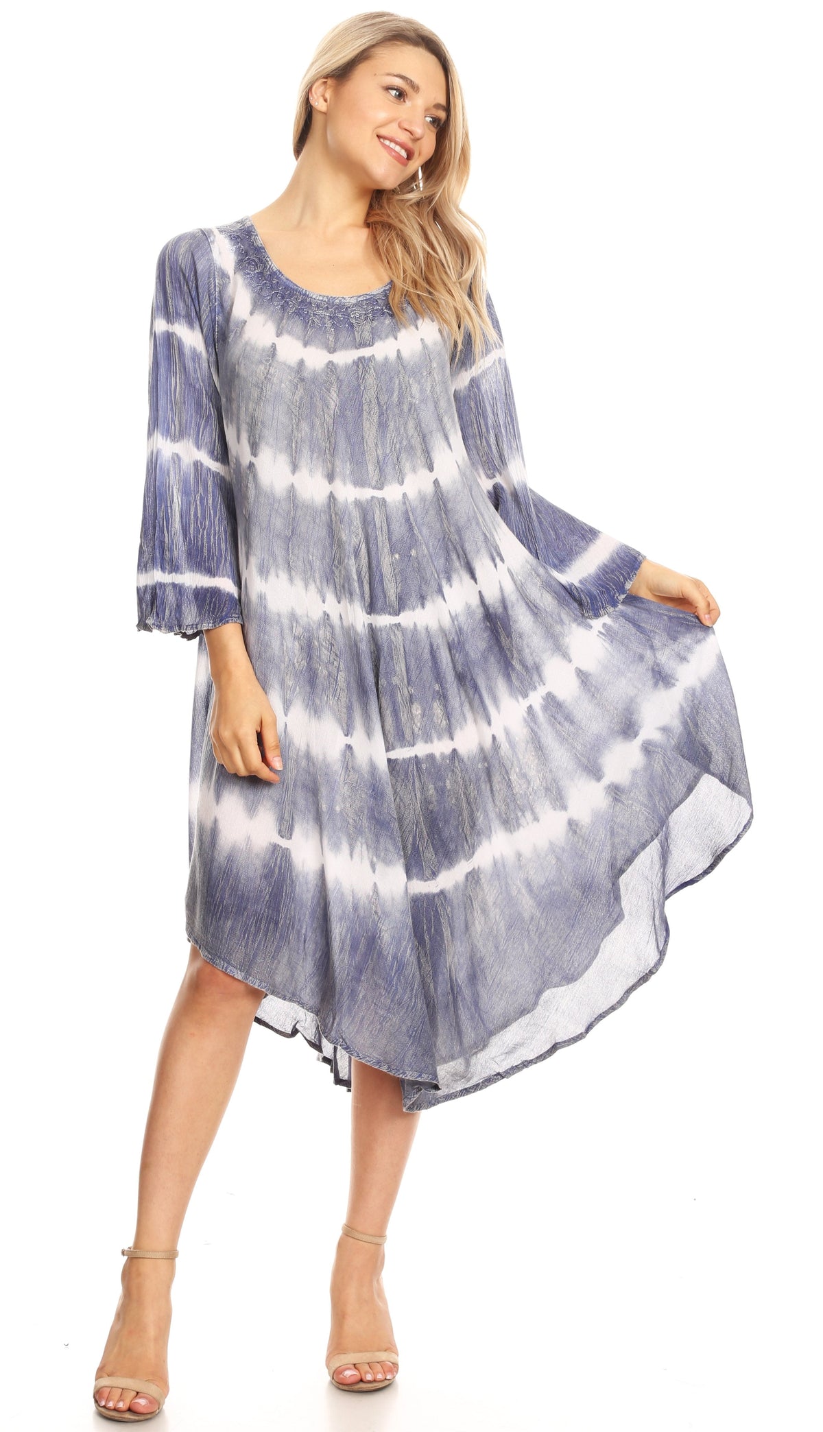 Long-Sleeve Swing Midi Dress & Caftan Cover-Up