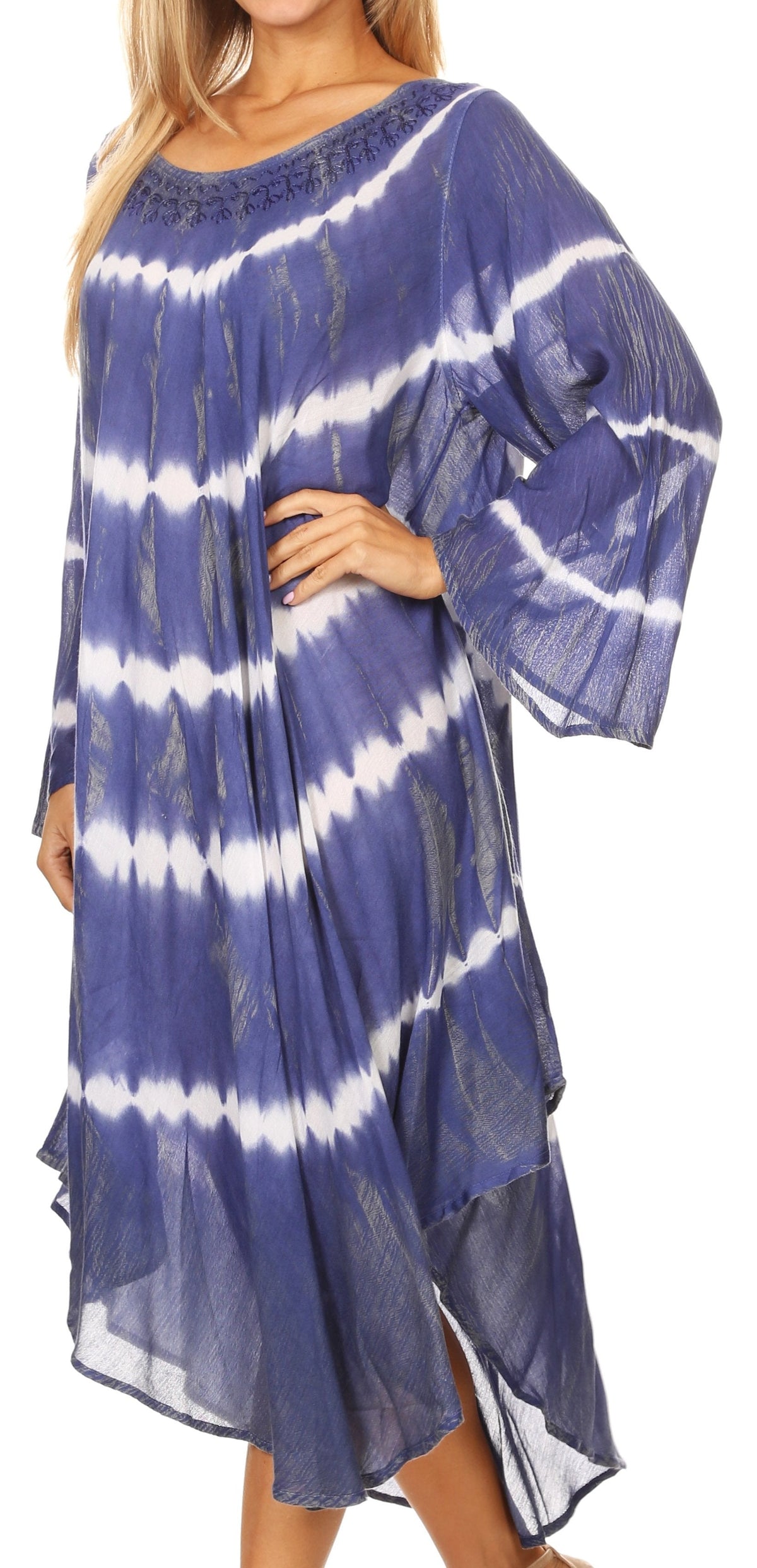 Long-Sleeve Swing Midi Dress & Caftan Cover-Up