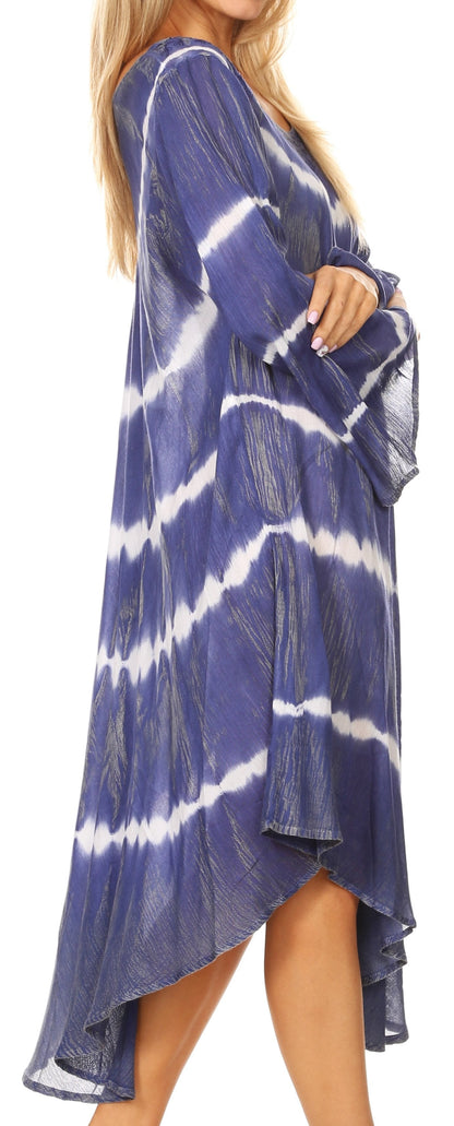 Long-Sleeve Swing Midi Dress & Caftan Cover-Up