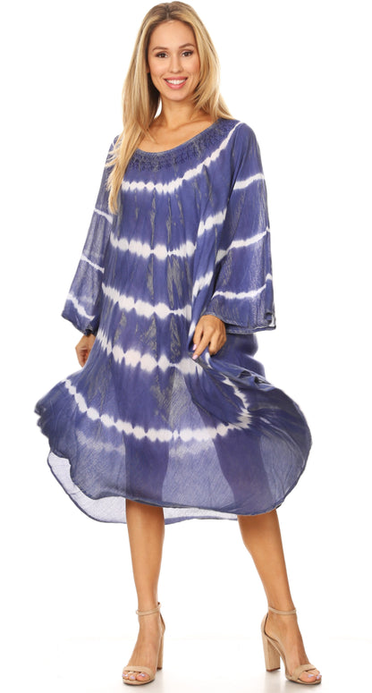 Long-Sleeve Swing Midi Dress & Caftan Cover-Up