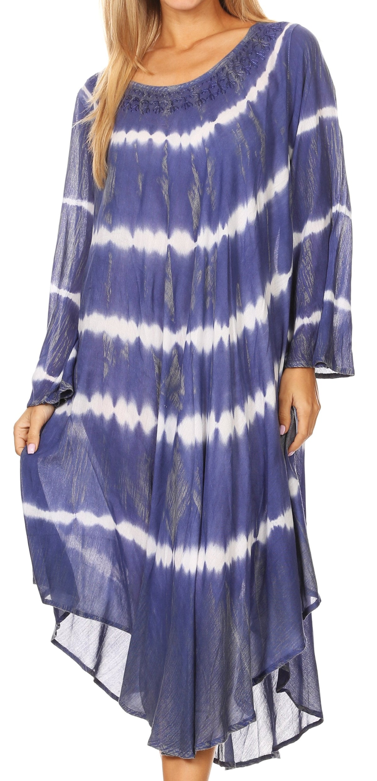 Long-Sleeve Swing Midi Dress & Caftan Cover-Up