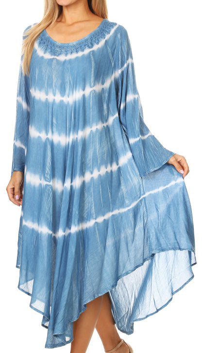 Long-Sleeve Swing Midi Dress & Caftan Cover-Up