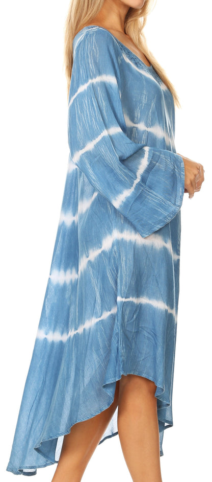 Long-Sleeve Swing Midi Dress & Caftan Cover-Up