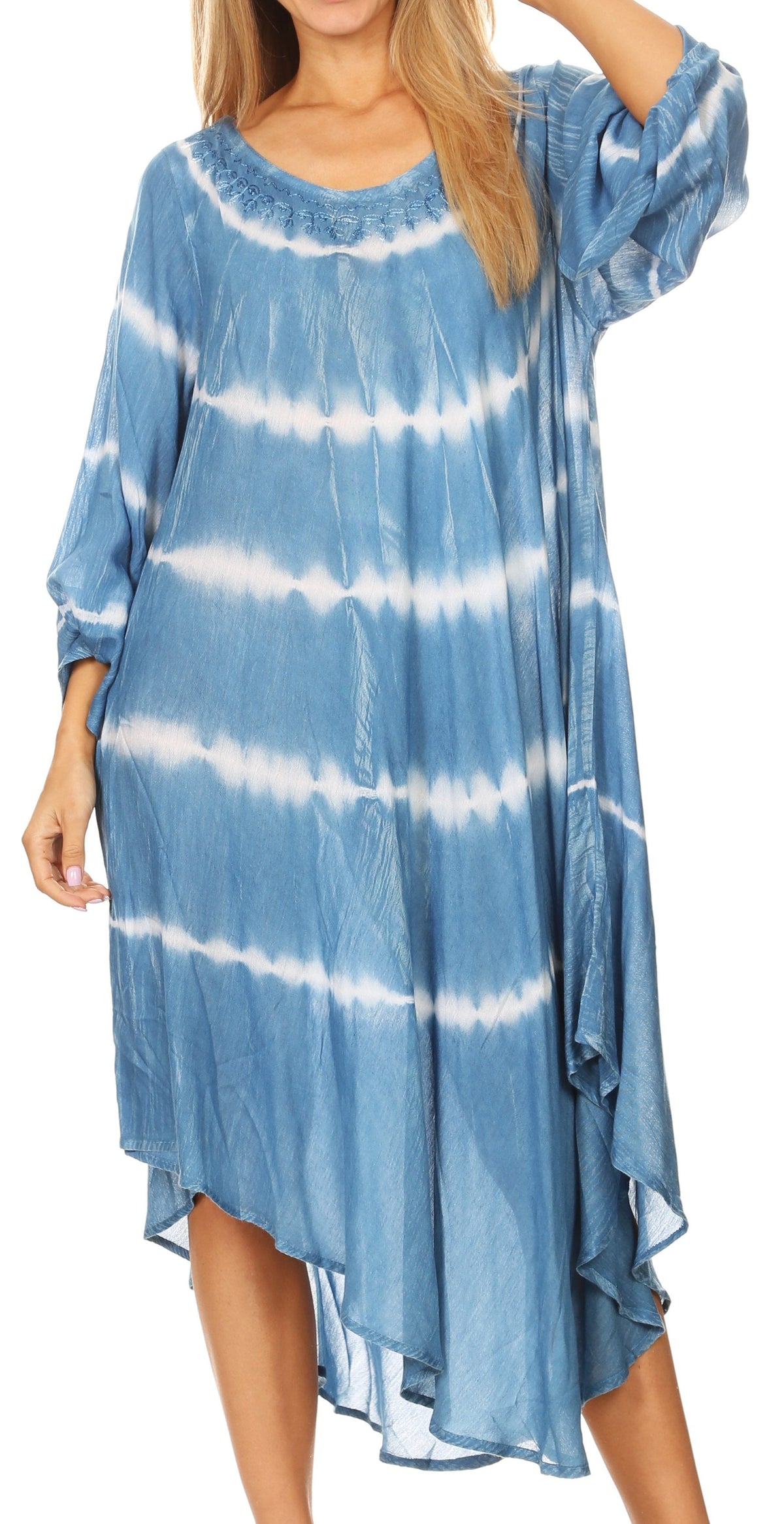 Long-Sleeve Swing Midi Dress & Caftan Cover-Up