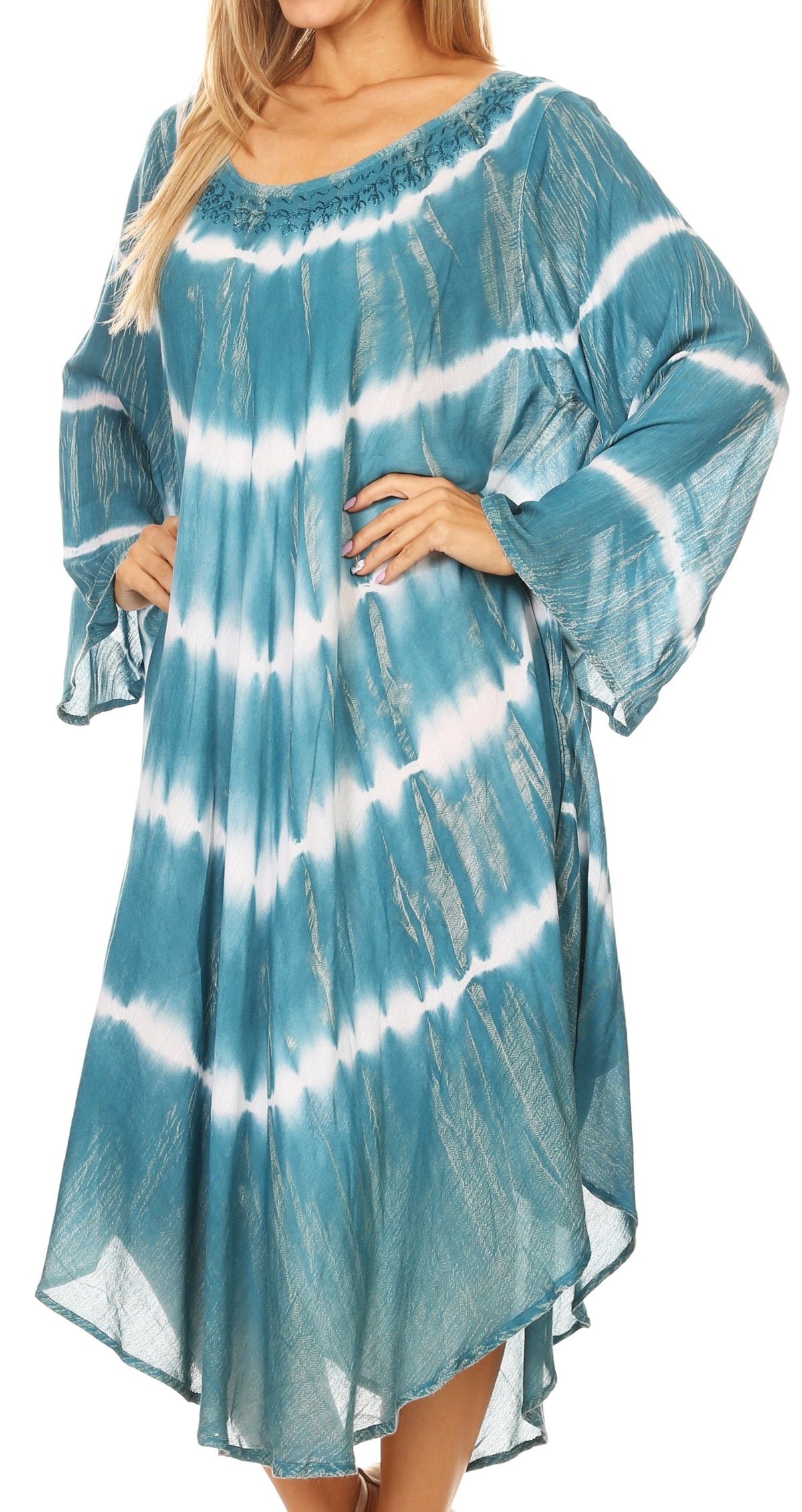 Long-Sleeve Swing Midi Dress & Caftan Cover-Up