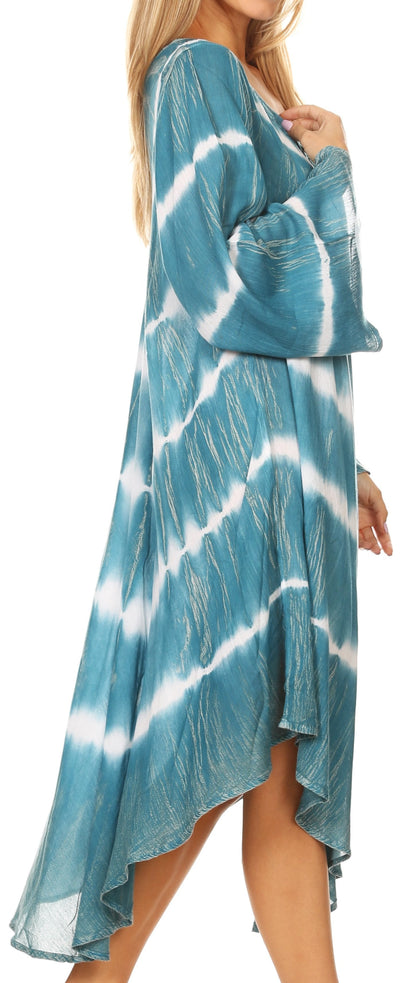 Long-Sleeve Swing Midi Dress & Caftan Cover-Up