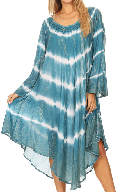 Long-Sleeve Swing Midi Dress & Caftan Cover-Up