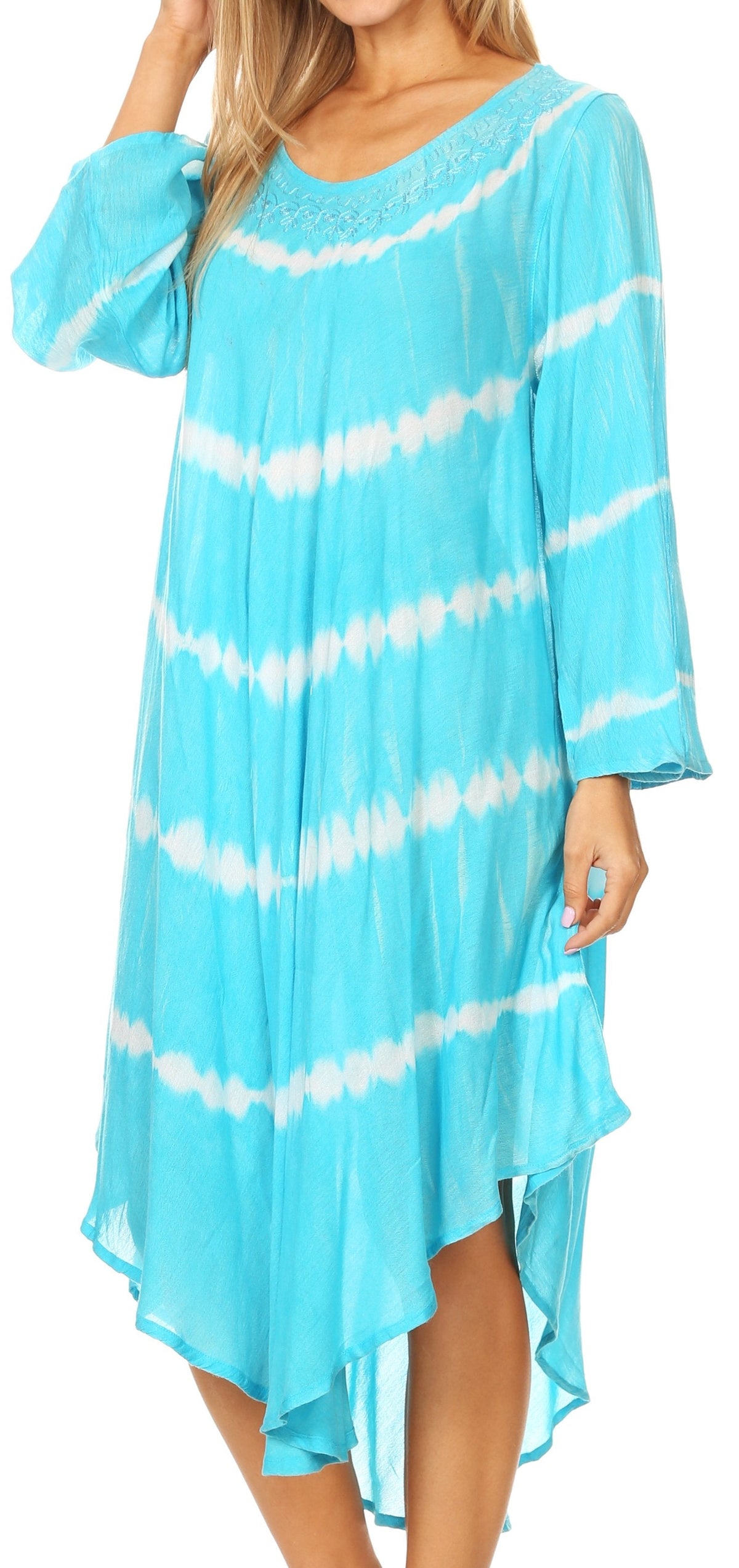 Long-Sleeve Swing Midi Dress & Caftan Cover-Up