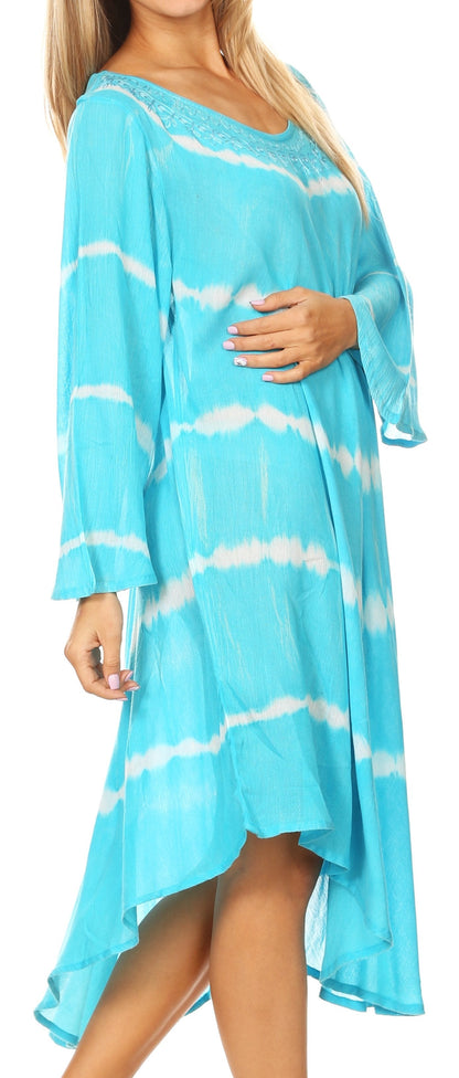 Long-Sleeve Swing Midi Dress & Caftan Cover-Up