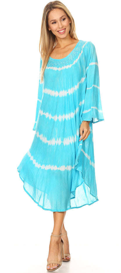 Long-Sleeve Swing Midi Dress & Caftan Cover-Up