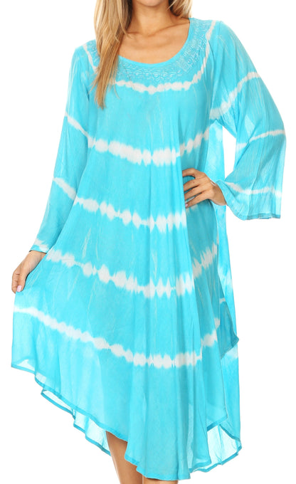 Long-Sleeve Swing Midi Dress & Caftan Cover-Up