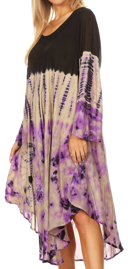 Long-Sleeve Swing Midi Dress & Caftan Cover-Up