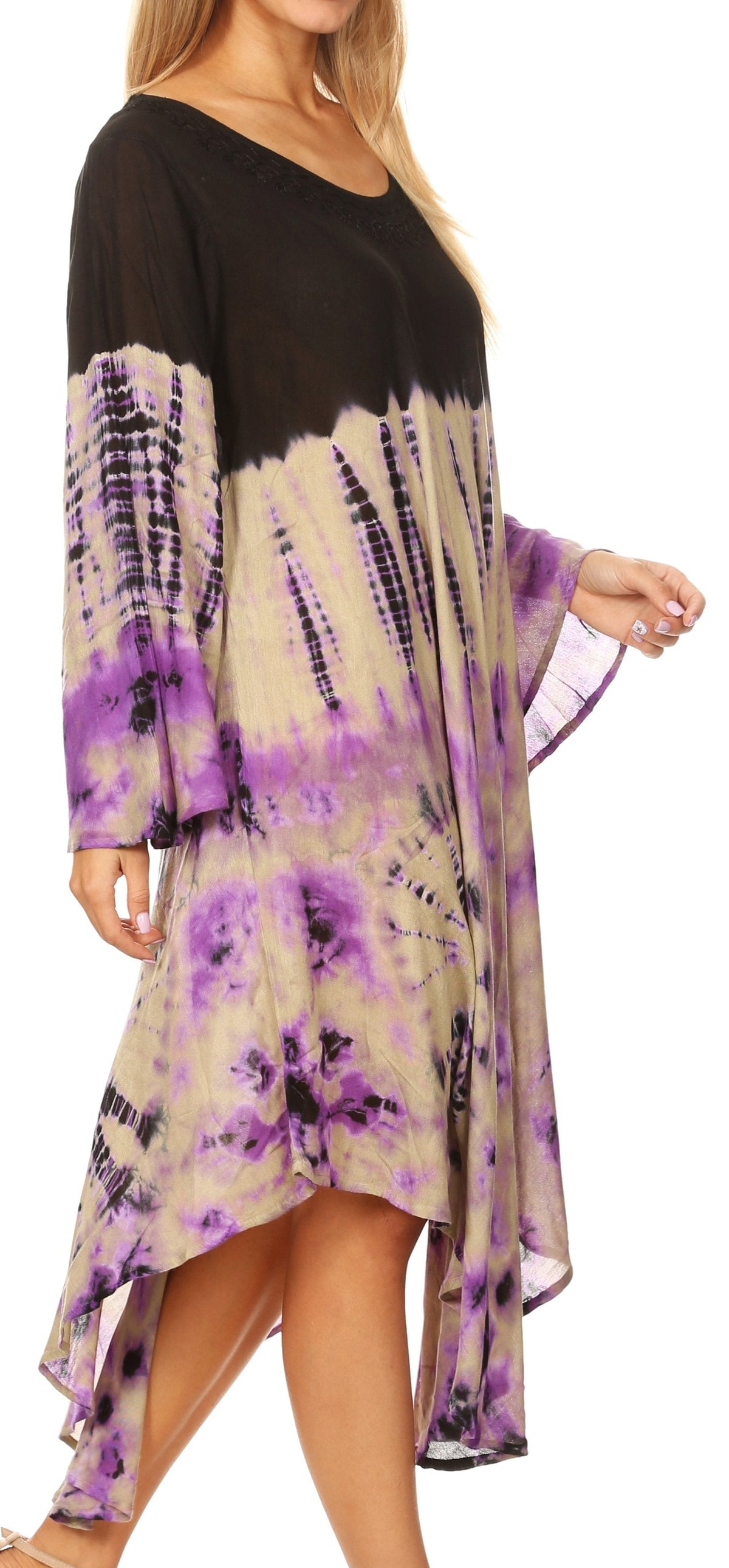 Long-Sleeve Swing Midi Dress & Caftan Cover-Up