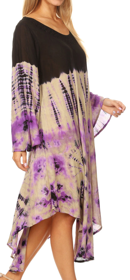 Long-Sleeve Swing Midi Dress & Caftan Cover-Up