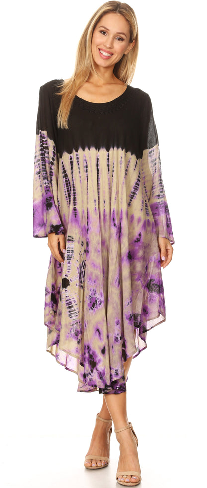 Long-Sleeve Swing Midi Dress & Caftan Cover-Up