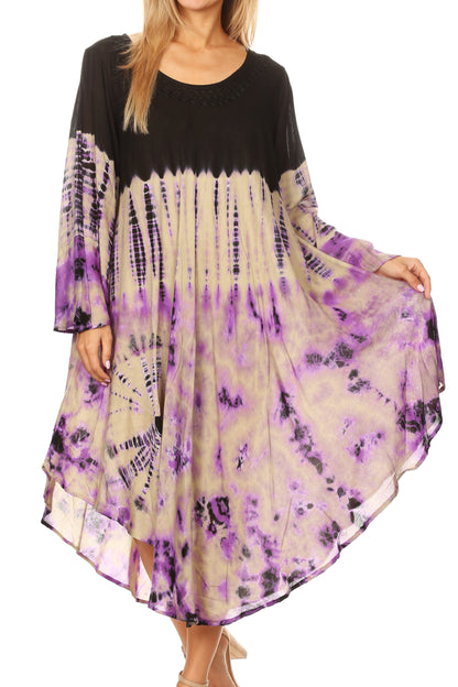 Long-Sleeve Swing Midi Dress & Caftan Cover-Up