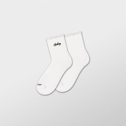 Women's Lettuce-Edge Quarter Socks, White