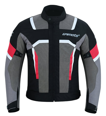 Men's Summer Waterproof Motorcycle Jacket – Black/Red/Gray, 4 Pockets