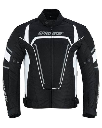 Men's All-Season Waterproof Motorcycle Jacket – Black/White, 4 Pockets