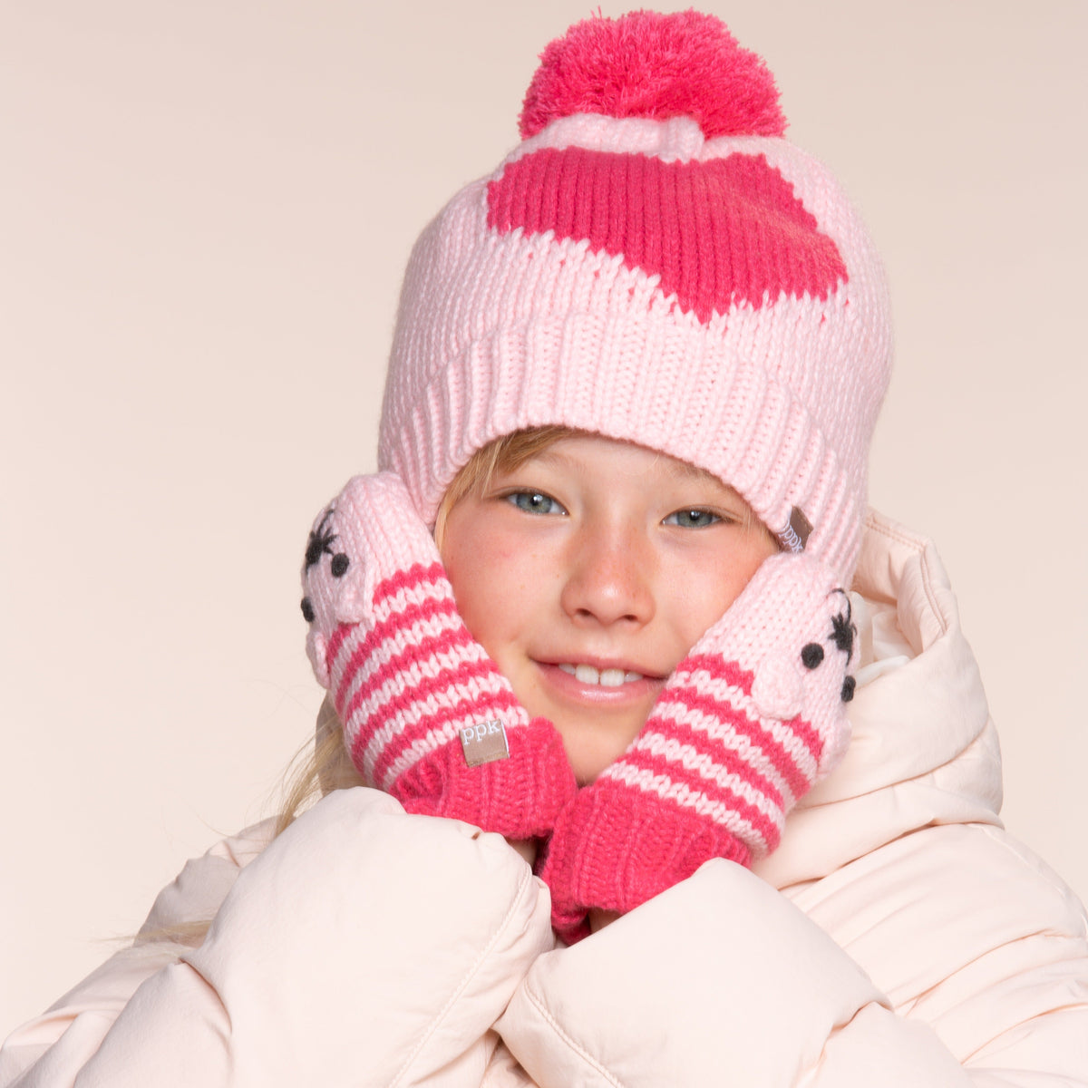 Kids' Kitty Cat Stripe Knit Mittens, Fleece Lined
