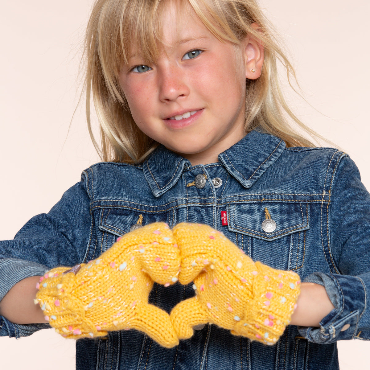 Girls' Speckled Knit Mittens with Scalloped Lace Cuff, Fleece Lined