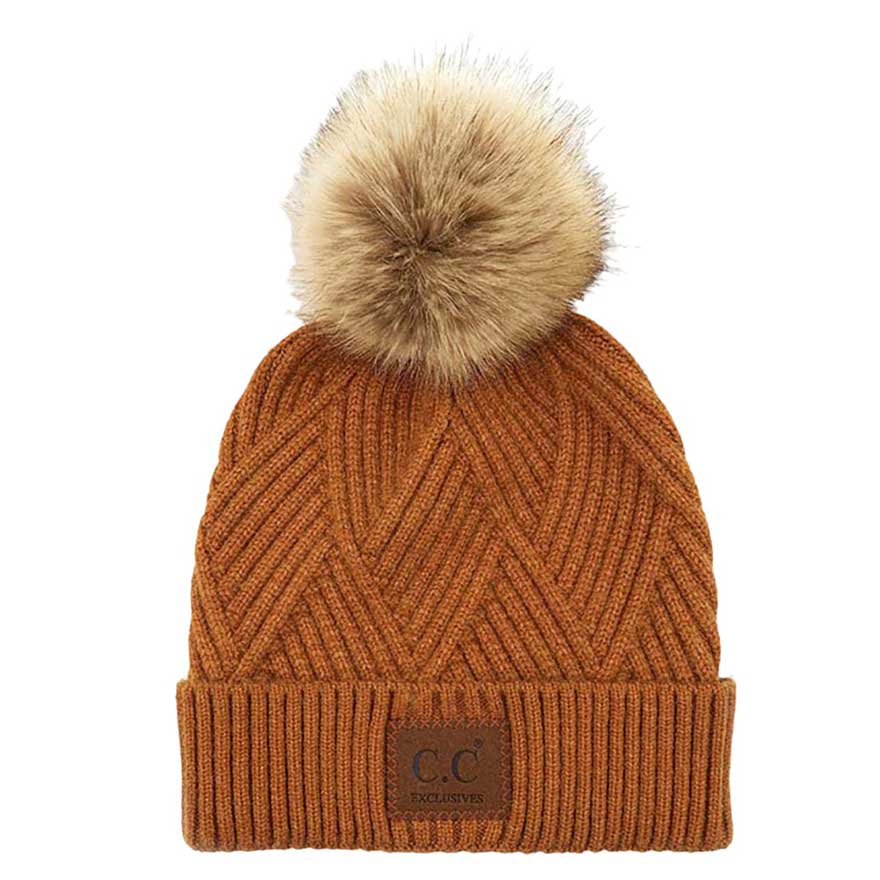 Women's Heather Beanie with Pom and Suede Patch