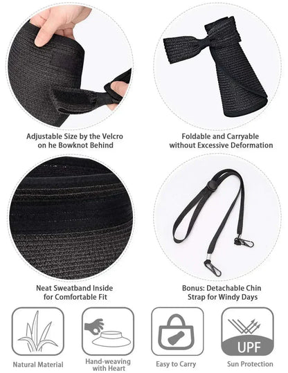 Foldable Wide-Brim Straw Sun Hat