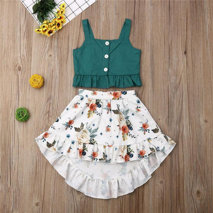 Baby Girls' Floral Dress Set with Lace Ruffle Top