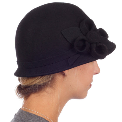 Wool Cloche Hat with Flower Accent