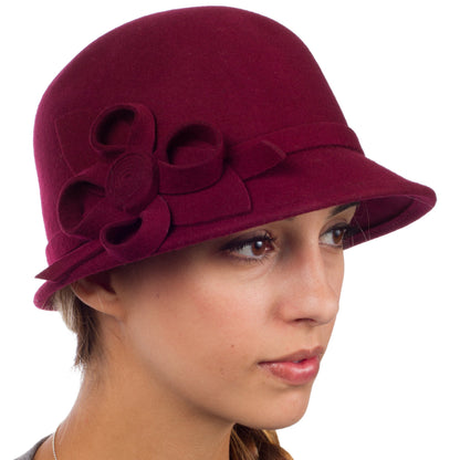 Wool Cloche Hat with Flower Accent