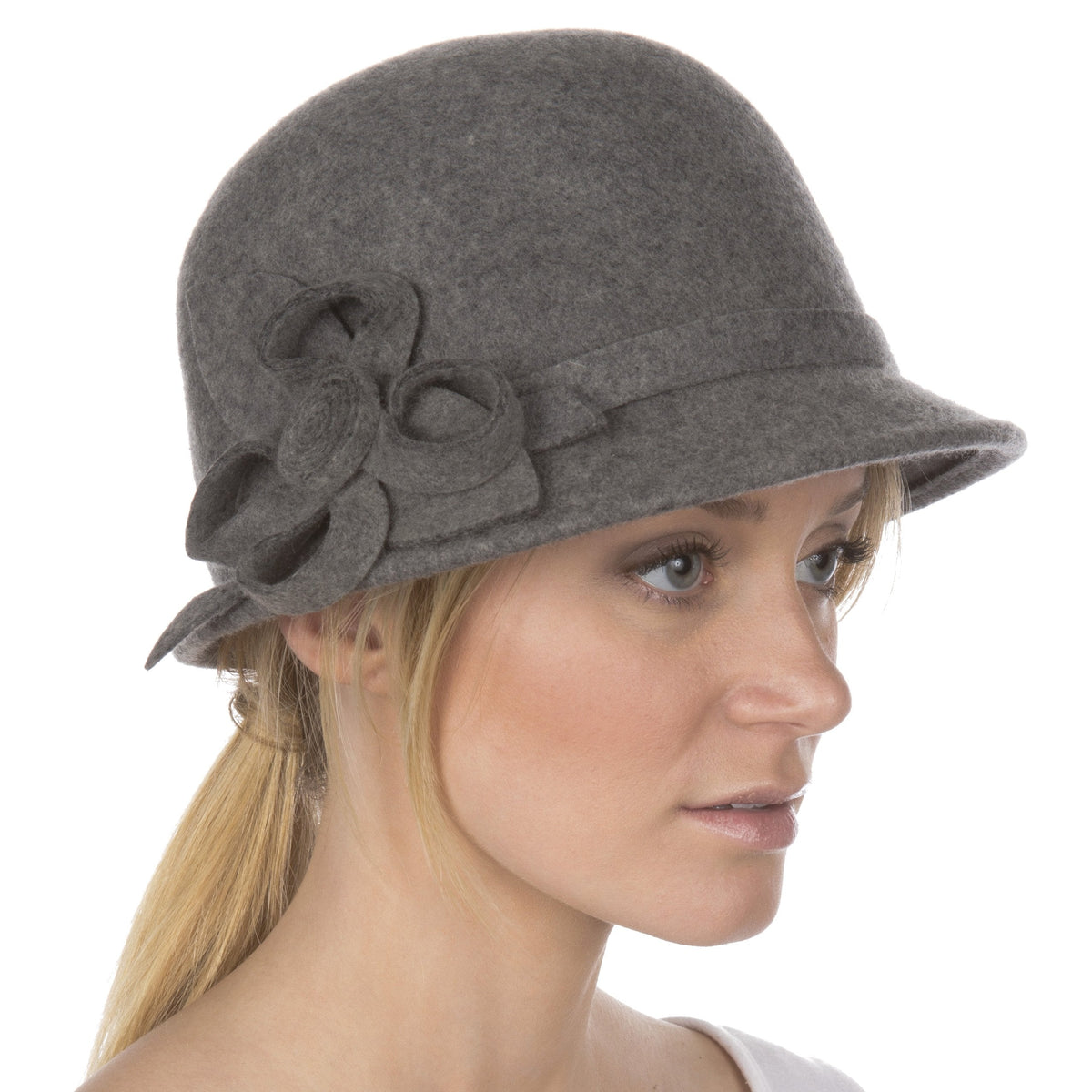 Wool Cloche Hat with Flower Accent