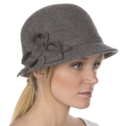 Wool Cloche Hat with Flower Accent