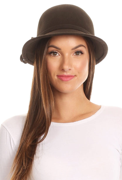 Wool Cloche Hat with Flower Accent