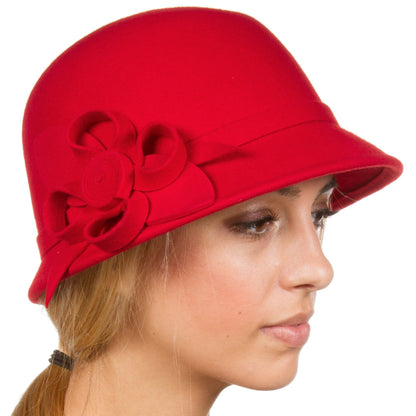 Wool Cloche Hat with Flower Accent