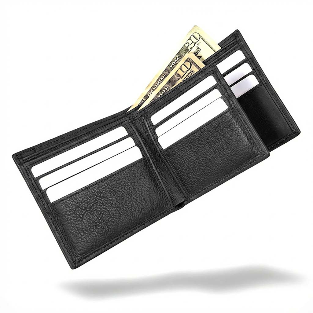 Men's RFID Leather Bifold Wallet, 10 Card Slots with ID Window