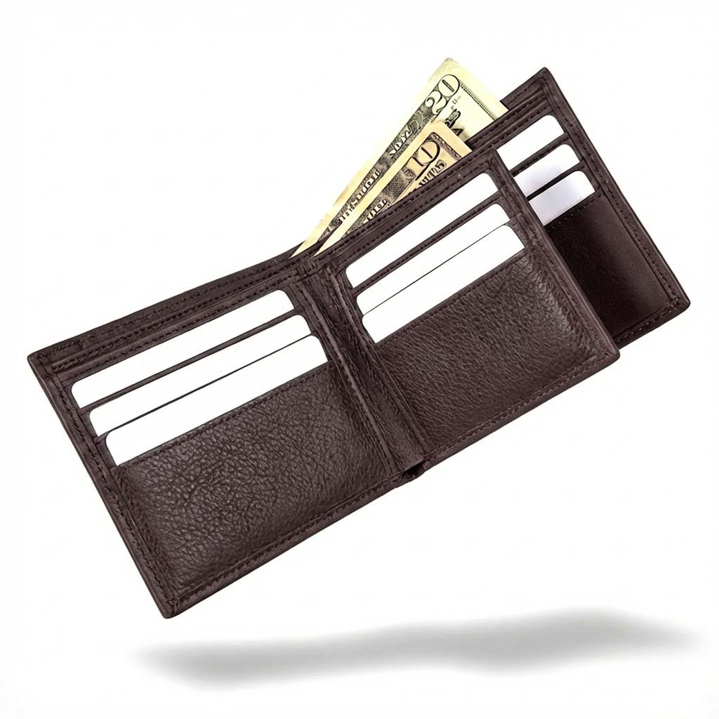 Men's RFID Leather Bifold Wallet, 10 Card Slots with ID Window