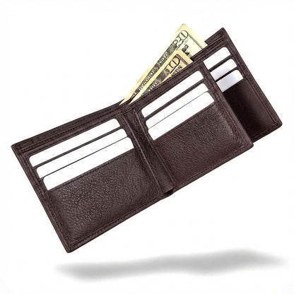 Men's RFID Leather Bifold Wallet, 10 Card Slots with ID Window