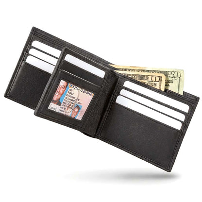 Men's RFID Leather Bifold Wallet, 10 Card Slots with ID Window