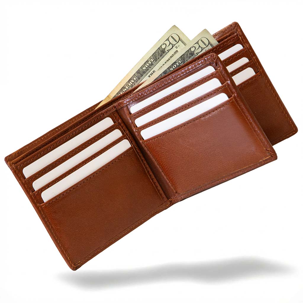 Men's RFID Leather Bifold Wallet, 10 Card Slots with ID Window