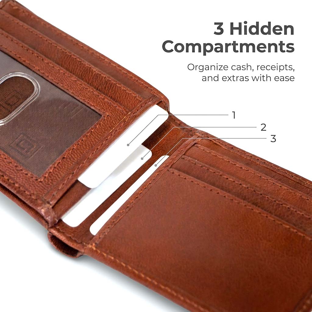 Men's RFID Leather Bifold Wallet, 10 Card Slots with ID Window