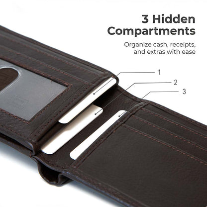 Men's RFID Leather Bifold Wallet, 10 Card Slots with ID Window