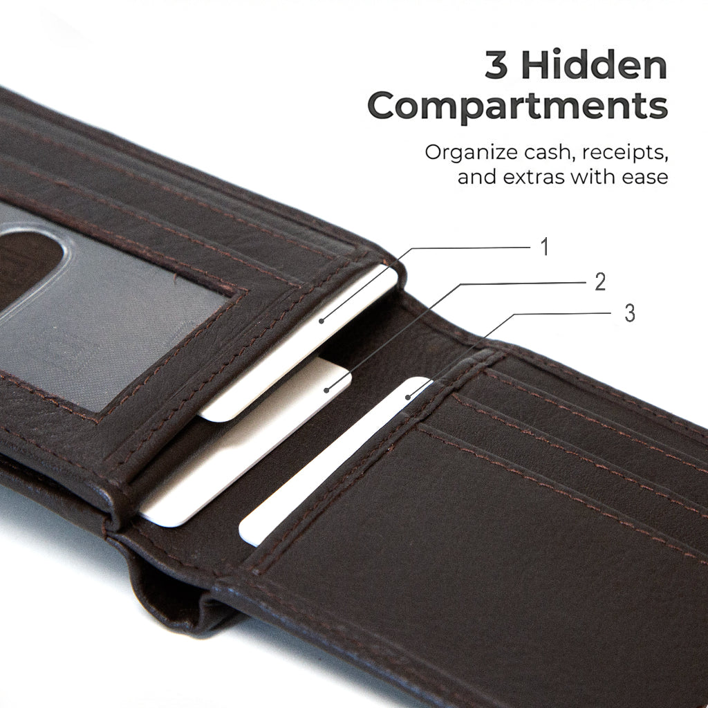 Men's RFID Leather Bifold Wallet, 10 Card Slots with ID Window